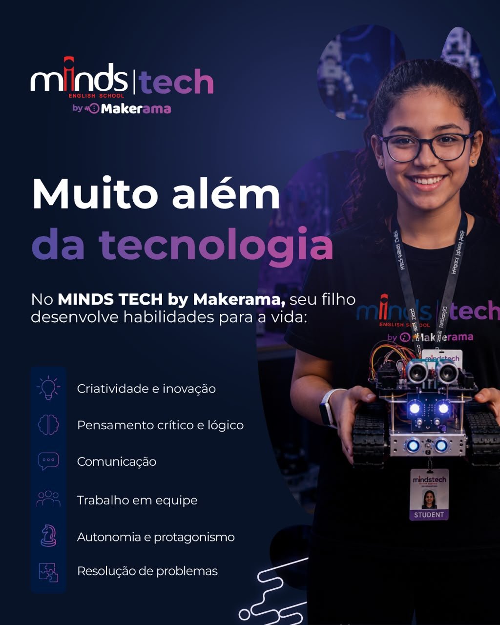 Aluna Minds Tech apresentando um projeto de robótica